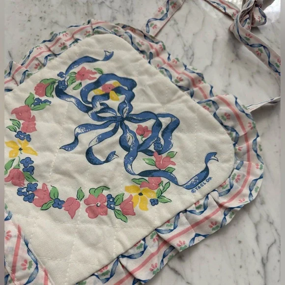 EXCELLENT Vintage 1980s Apron Kitchen T&CL Baking Cooking Pink Blue RARE - Picture 2 of 6
